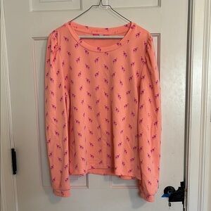Lily Pulitzer Neon Coral Flamingo  Print Long Sleeve Sweatshirt